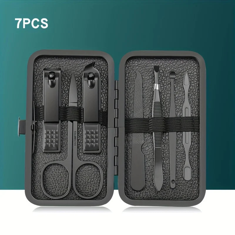 7/10/12/18/20/24PCS Set Professional Manicure Set Kits Stainless Steel Fingernail Toenail Clippers Set with Leather Portable Tri Light Beauty