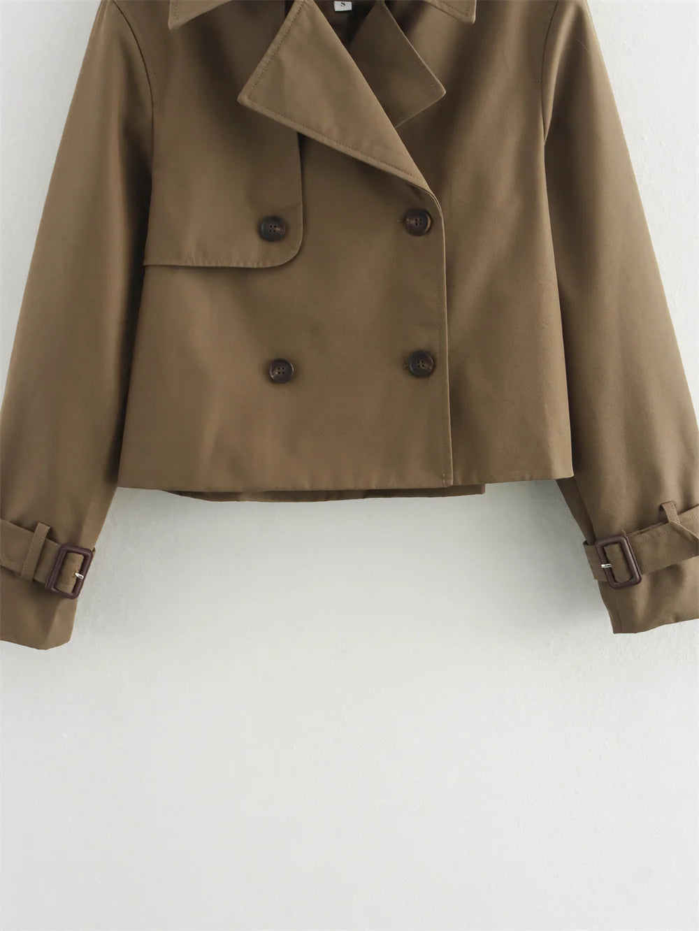Ladies Vintage Cropped Trench Spring Autumn Jacket Women Streetwear Double Breasted Long Sleeve Top Female Chic Coat Outfits Pi-Mart