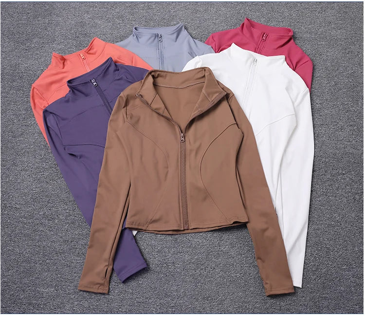 Women Sport Jacket Long Sleeve Shirt Workout Coat Gym Training Clothing Yoga Sportswear Pi-Mart