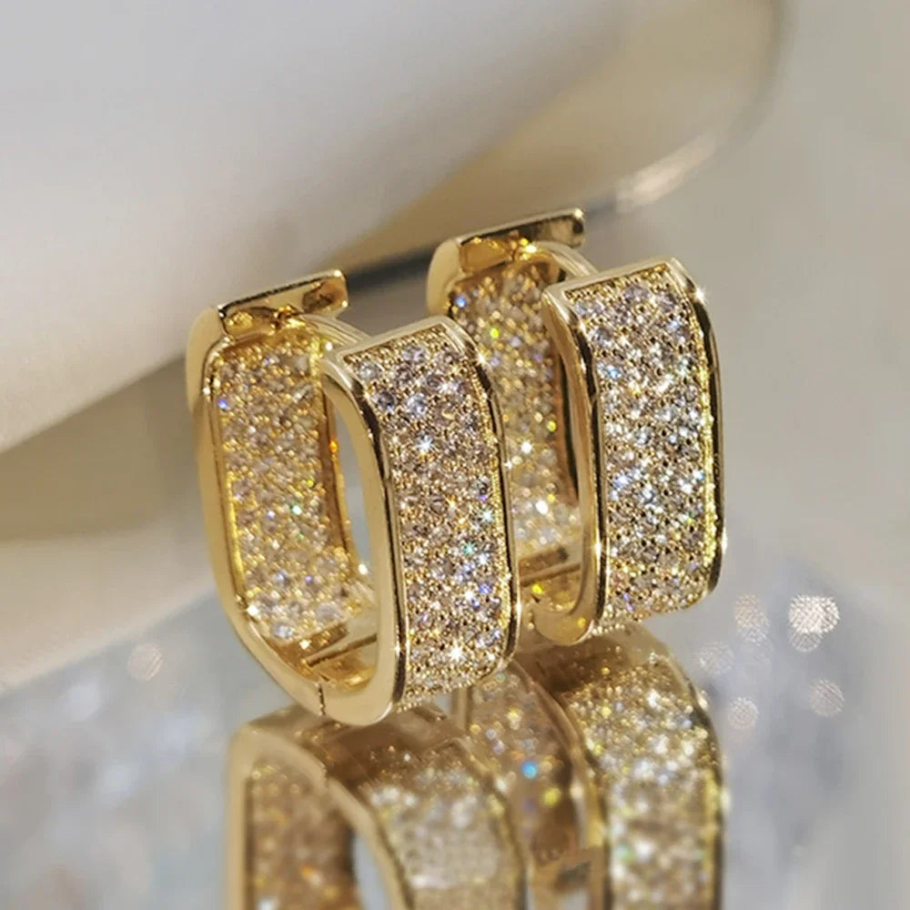 Classic Luxury CZ Korean Fashion Women's Earrings Metal Silver Gold Simple Exquisite Girls Popular Jewelry Accessories Selection Pi-Mart