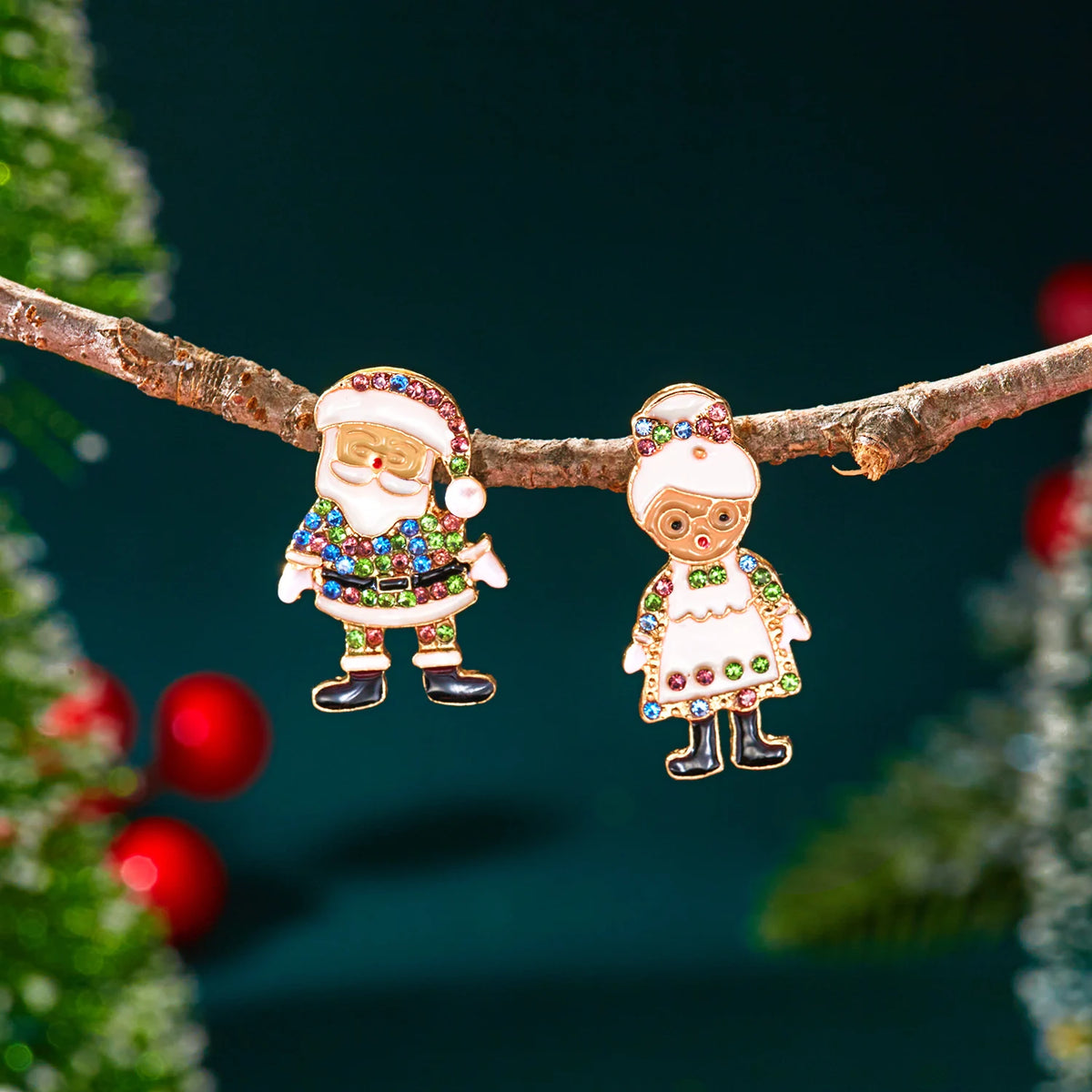 Creative Christmas Grandpa and Grandma Zircon Stud Earrings For Women White Pearl Crystal Snowman Elk Earring New Year Jewelry Pi-Mart