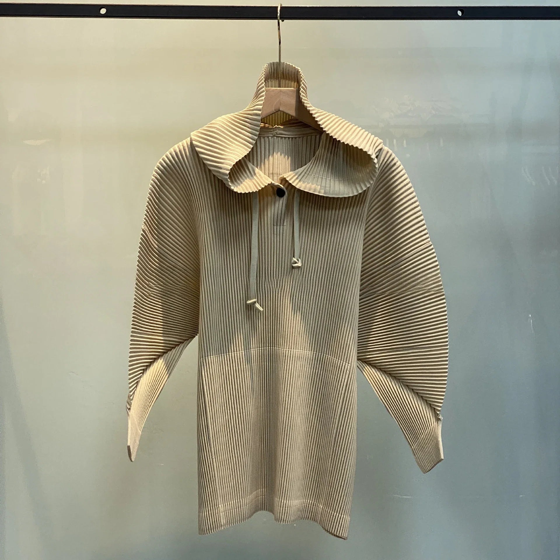 Miyake Pleated Sweatshirt Pit Stripe Zipper Standing Collar Jacket Women 2025 New Casual Pullover Hundred Pleat Skinny Tops LadyShow.Store