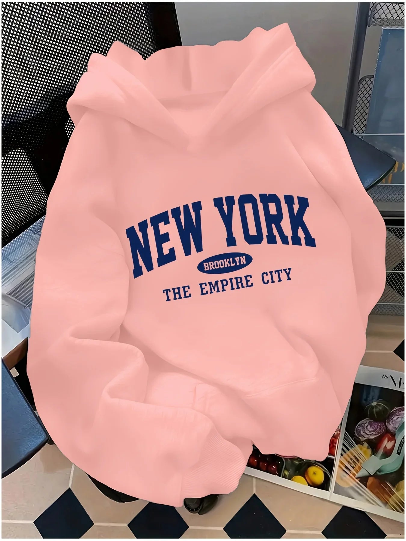 Women Loose Letter Pattern Fashion Hoodie Casual Style Geometric pattern Hooded Collar Casual Long Sleeve Pullover with Pockets LadyShow.Store