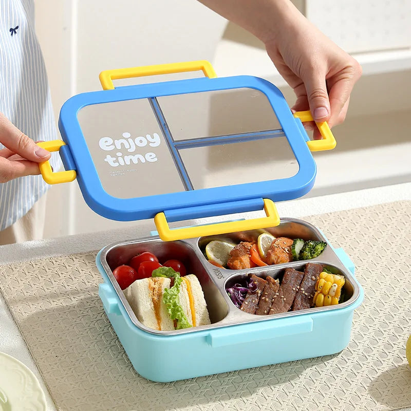 JUSTINLAU 304 Stainless Steel Lunch Box Compartment Leak-proof Student Office Workers Bento Box with Tableware Food Container LadyShow.Store