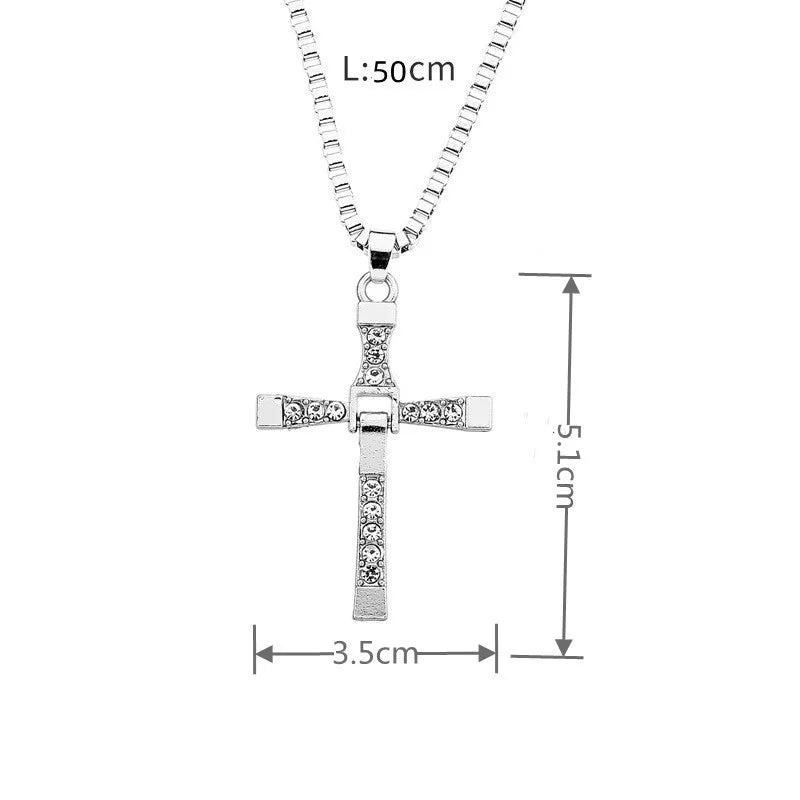 Dominic Toretto The Fast and The Furious Celebrity Vin Diesel Item Crystal Jesus Men Cross Pendant Necklace Gift Jewelry Pi-Mart