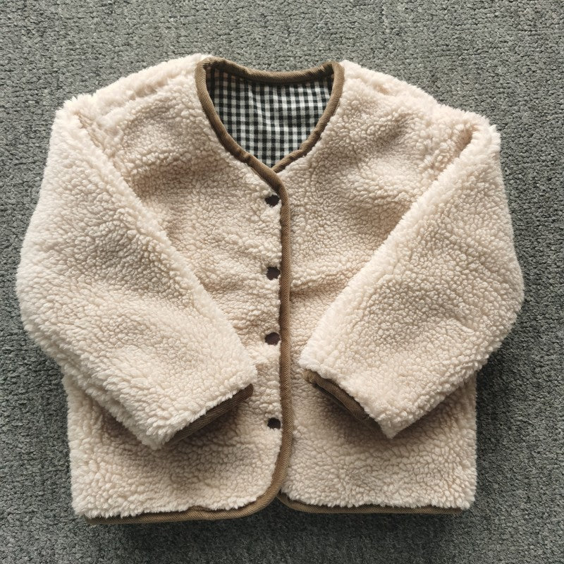 HoneyCherry Autumn and Winter New Warm Jacket Children Two Sides Wear Plaid Plush Jacket Kids Jackets Pi-Mart