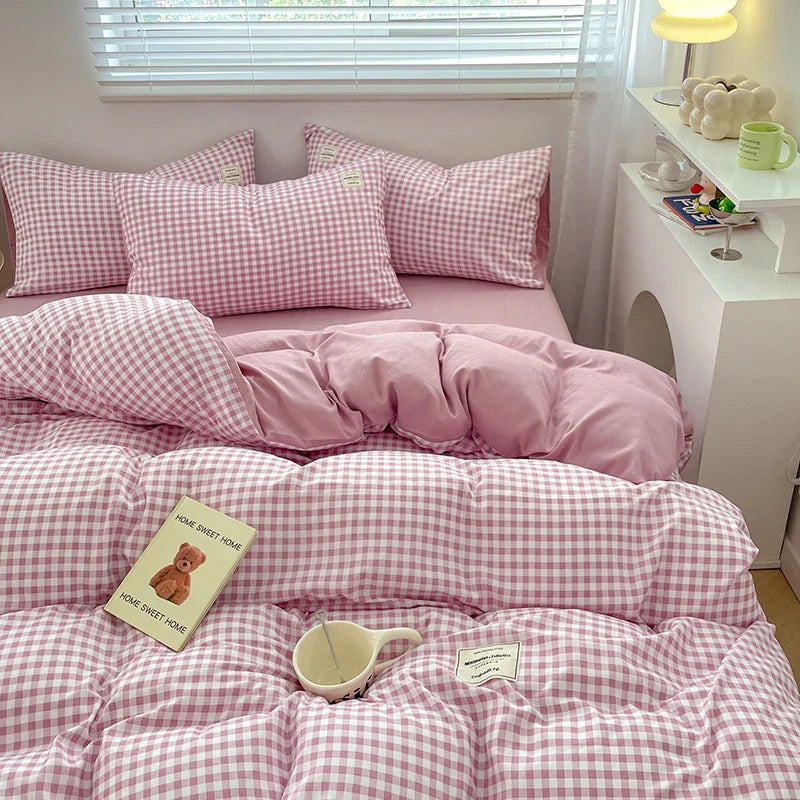 Plaid Style Bedding Set Skin-friendly Quilt Cover Pillowcase Bedsheet Home Bed Linen Sets Single/Full/Queen/King Size Bedclothes LadyShow.Store