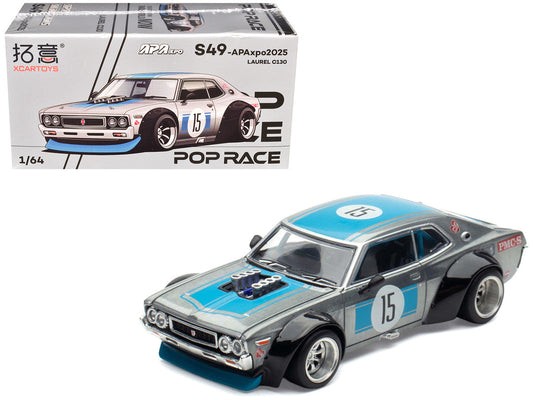 Datsun Laurel C130 RHD (Right Hand Drive) #15 Raw Metal with Blue Stripes "APA XPO 2025 Exclusive" 1/64 Diecast Model Car by Pop Race LuxuryLifeWay Online Store