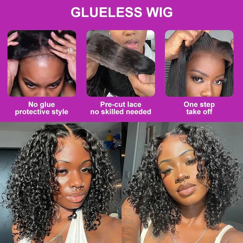 Pre Cut No Glue Water Wave 13x6 Bob Wigs Curly 7x5 Glueless Wig Human Hair Ready To Wear Lace Frontal Wigs For Women Pre Plucked LadyShow.Store