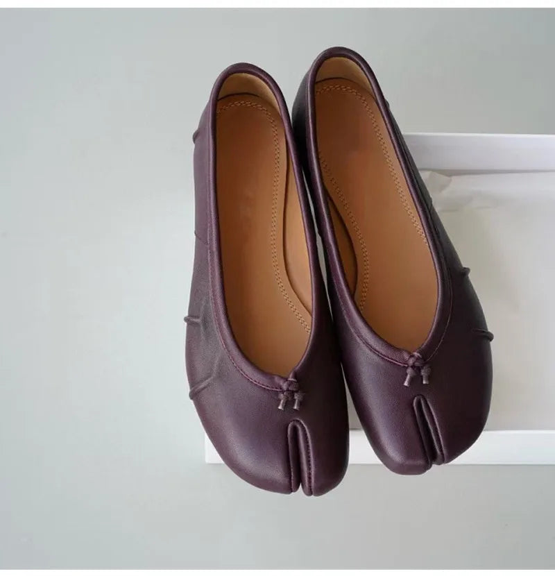 Split Toe Women Ballet Flats Fashion Tabi Shoes Casual Slip-on Loafers Ladies Pleated Leather Espadrilles Zapatillas Mujer Pi-Mart
