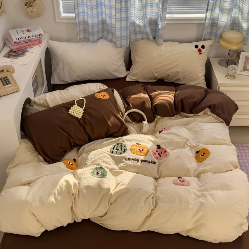 Brown Stripe Bedding Comforter Set Pillowcase bed sheet Single Full Size Bed Linen Duvet Cover Set Queen/King Double Single Bed LadyShow.Store
