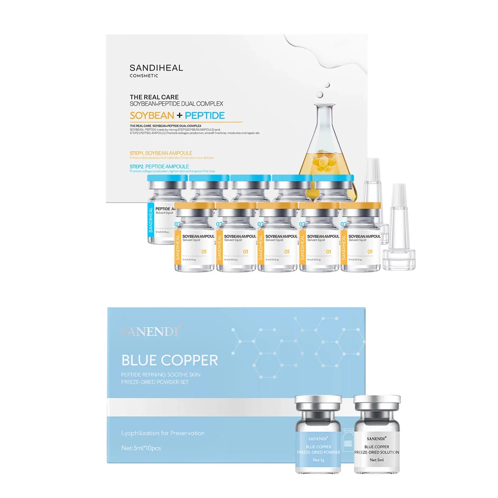 10Vials Copper Peptide Hyaluronic Acid Serum CICA B5 Facial Essence Hydration Korean Skin Care Original Sanendi Beauty Products Tri Light Beauty