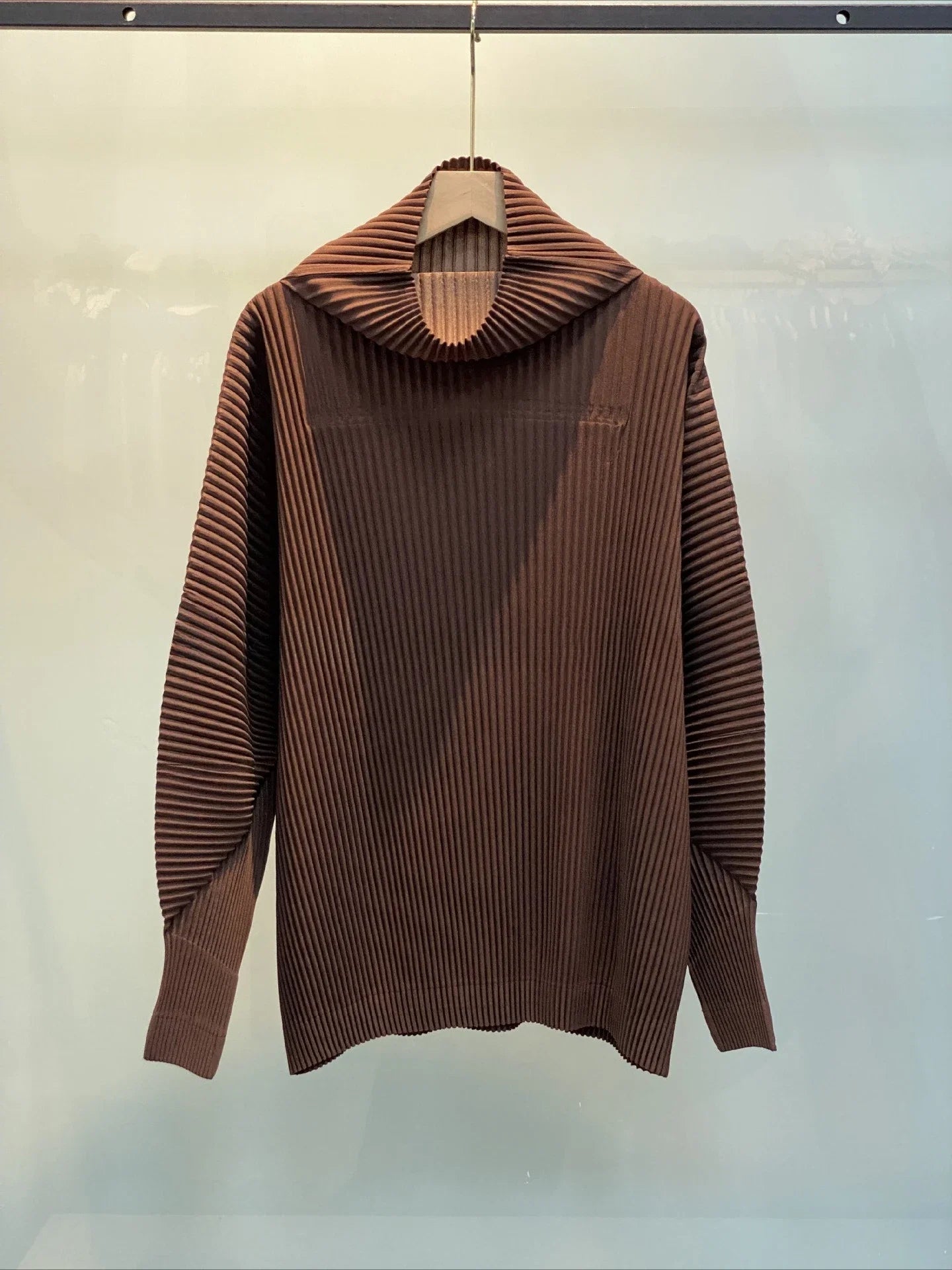 Miyake Pleated Sweatshirt Pit Stripe Zipper Standing Collar Jacket Women 2025 New Casual Pullover Hundred Pleat Skinny Tops LadyShow.Store