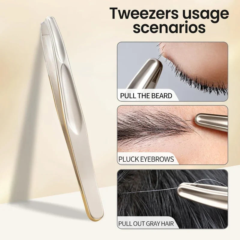 Stainless Steel Round Head Tweezers Eyebrow Tweezers Hair Removal Tweezers Suitable for Men and Woman Gifts Tri Light Beauty