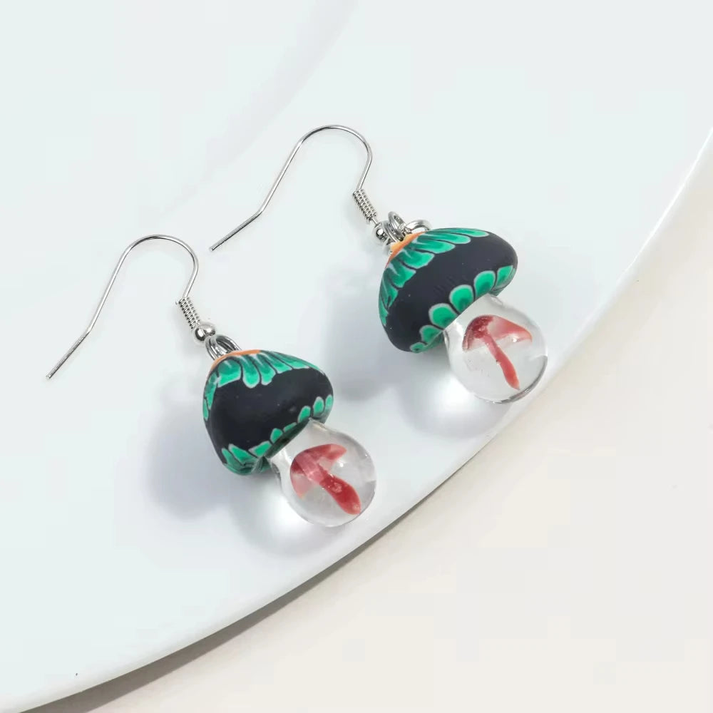 New Cute Polymer Clay Mushroom Acrylic Drop Earrings for Women Cartoon Colorful Flower Pendant Earring 2024 Trend Jewelry Gift Pi-Mart