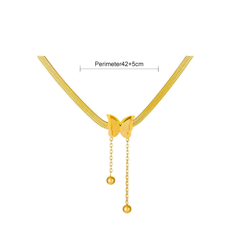 Stainless Steel Frosted Butterfly Necklace For Women Gold Silver Color Snake Chain Choker Necklace Female Fashion Party Jewelry Pi-Mart