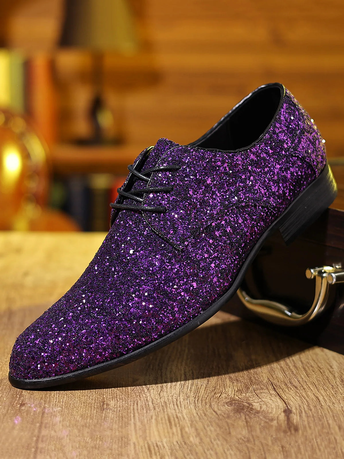 Luxury Men Dress Shoes Gold Silver Sequin Wedding Shoes High Quality Lace-Up  Oxford Shoes Fashion Designer Men Flats Large Size Pi-Mart
