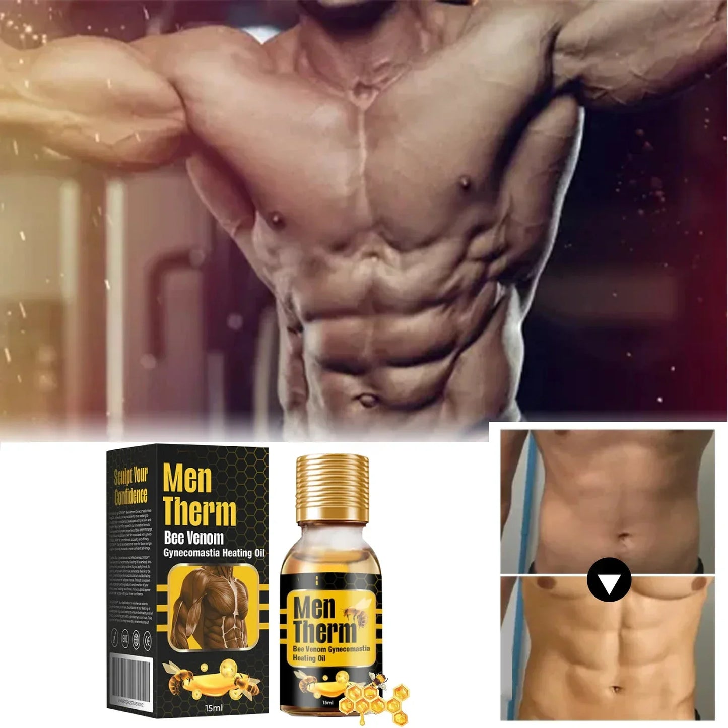 15ml Men's Bee Male Breast Warming Oil Chest Firming Massage Serum Chest Firming Oil Skin Care Pi-Mart