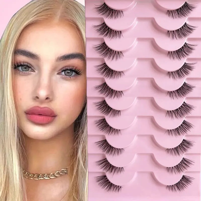 Half eyelashes, natural appearance 10 pairs of thick cat eyelashes 10mm Wispy eyelashes with short false eyelashes Applying masc LadyShow.Store