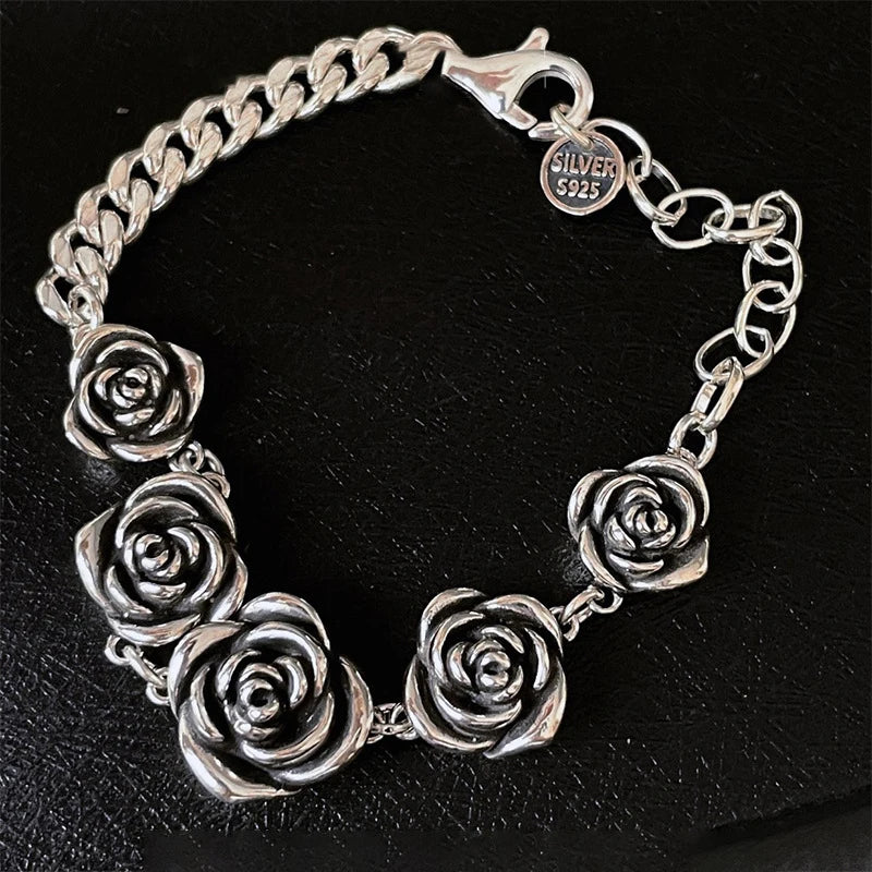 FOXANRY Vintage Punk Rose Flower Chain Bracelet Charm Women Girl New Fashion Creative Geometric Handmade Party Jewelry Gifts Pi-Mart