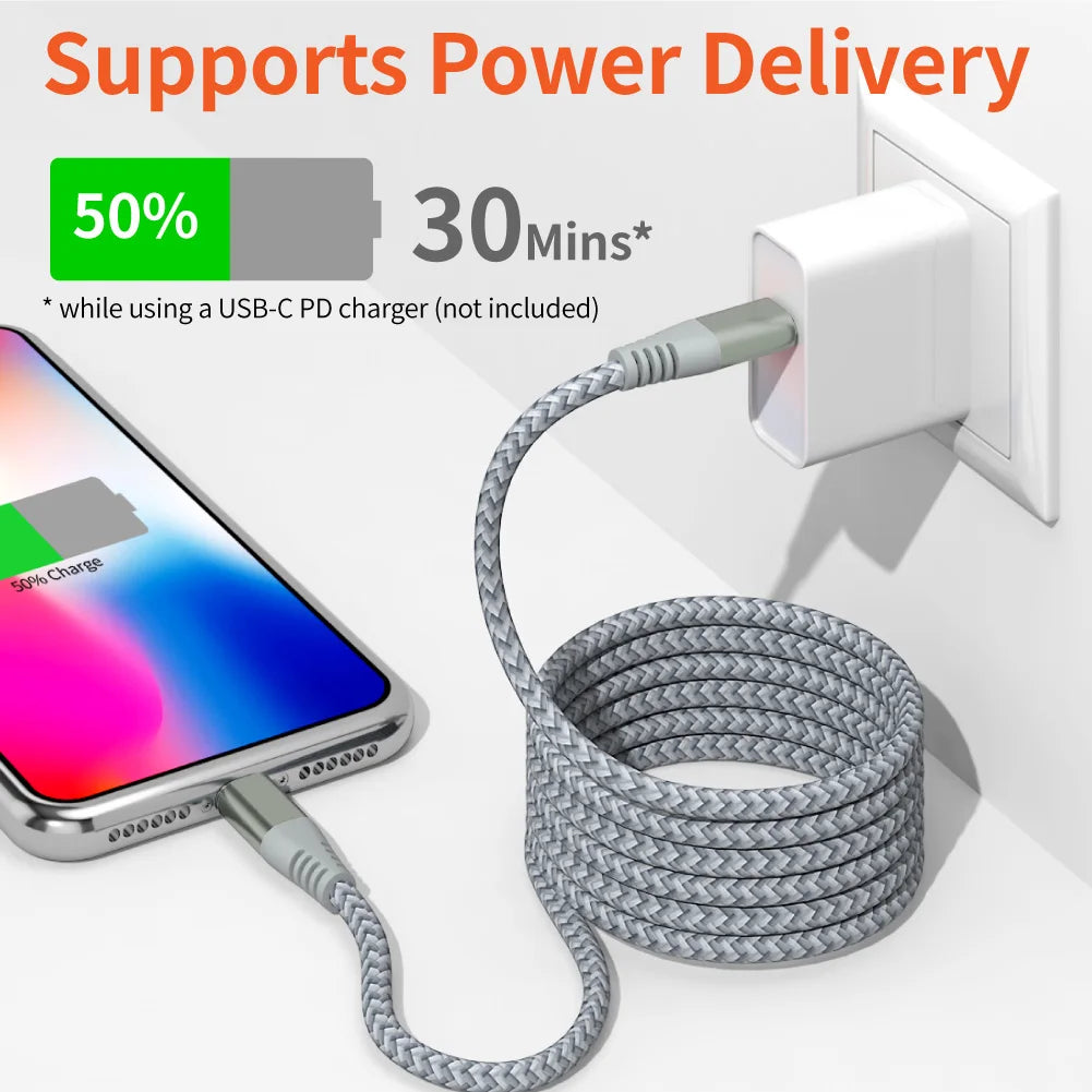 LAIHONEN 1 Pack MFi Certified USB C to Lightning Nylon Braided Fast Charging Cable 1M 2M 3M for iPhone 13 12 11 Pro Max Pi-Mart