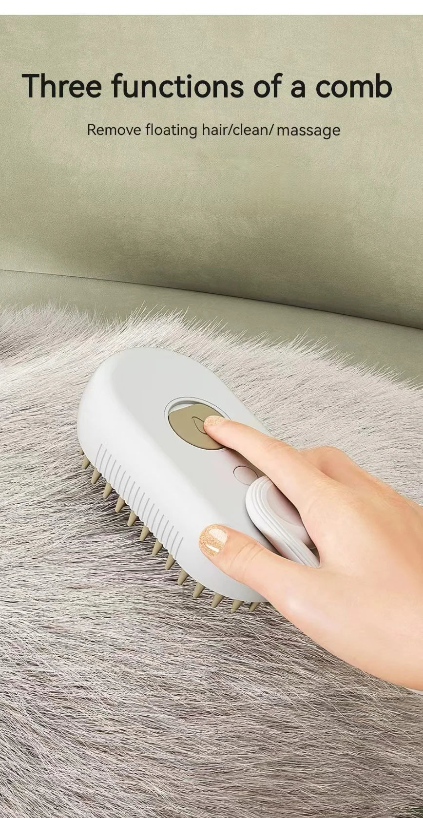 3-in-1 Dog Hair Brush Cat Hair Brush Electric Pet Cleaning Brush Steam Spray Brush Massage Hair Removal Comb Anti Flying Brush Pi-Mart