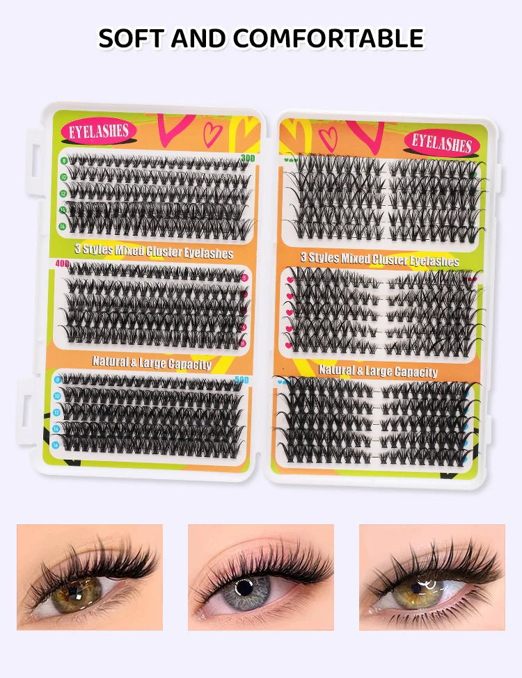 DINGSEN Eyelash Clusters Book Large Capacity Volume Individual Lashes Book Natural Long DIY Cluster Eyelash Extensions Makeup Pi-Mart