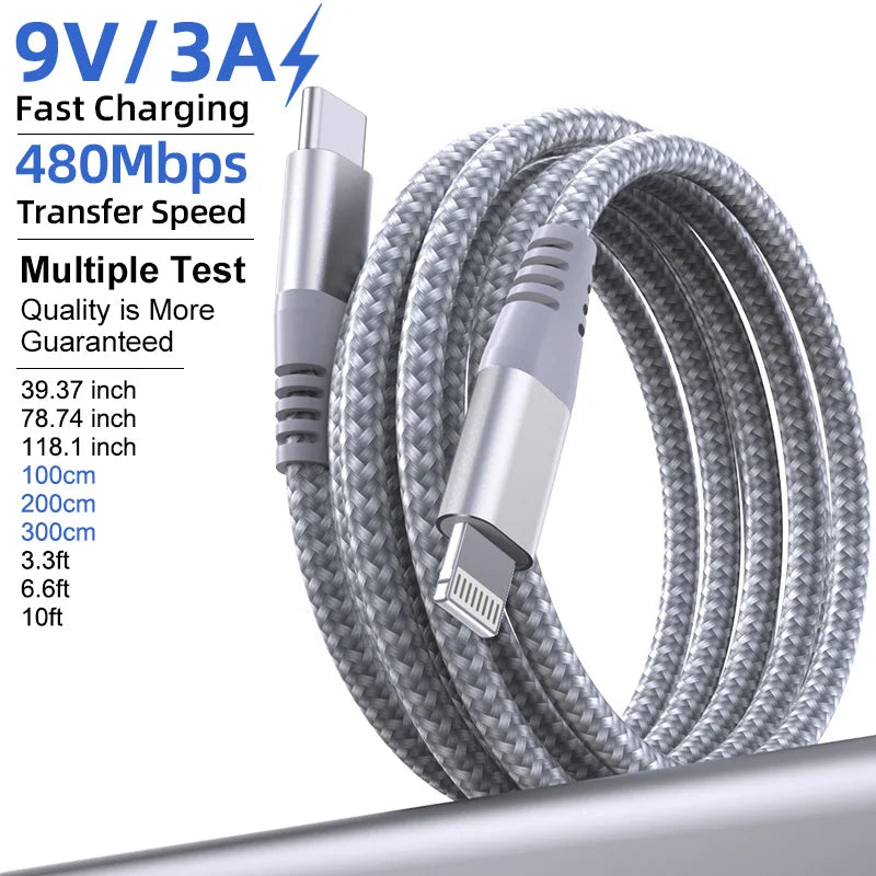 LAIHONEN 1 Pack MFi Certified USB C to Lightning Nylon Braided Fast Charging Cable 1M 2M 3M for iPhone 13 12 11 Pro Max Pi-Mart
