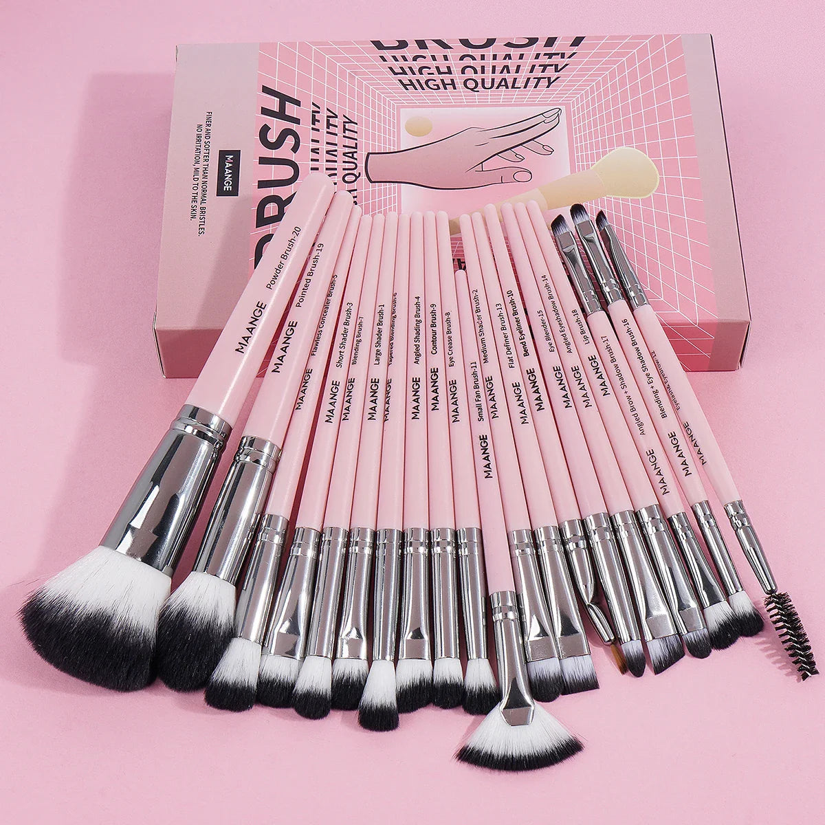 Maange 20Pcs Makeup Brushes with Box Professional Cosmetic Powder Eye Shadow Foundation Blush Blending Beauty Tool For Women Tri Light Beauty