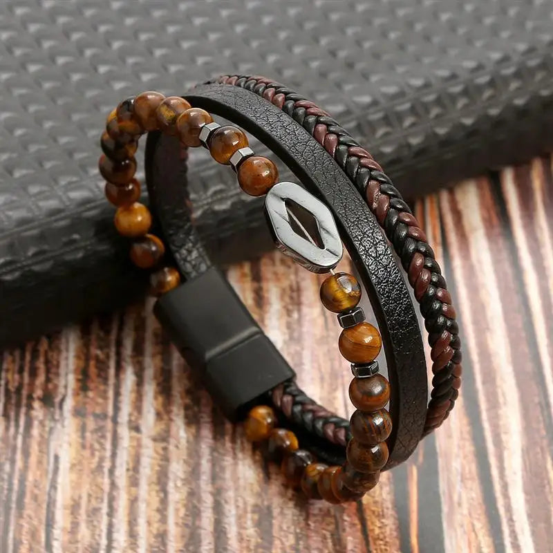 Classic Men's Leather Bracelet New Style Hand-woven Multi-layer Combination Accessory Fashion Man Jewelry Wholesale Dropshipping Pi-Mart