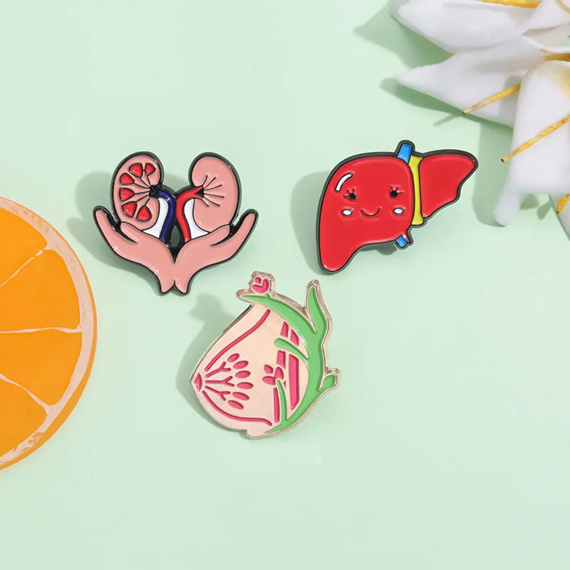 Cute Healthy Liver Organ Enamel Pin Visceral Kidney Breast Brooch Lapel Metal Badge Jewelry Gift for Doctors Nurses Wholesale Pi-Mart