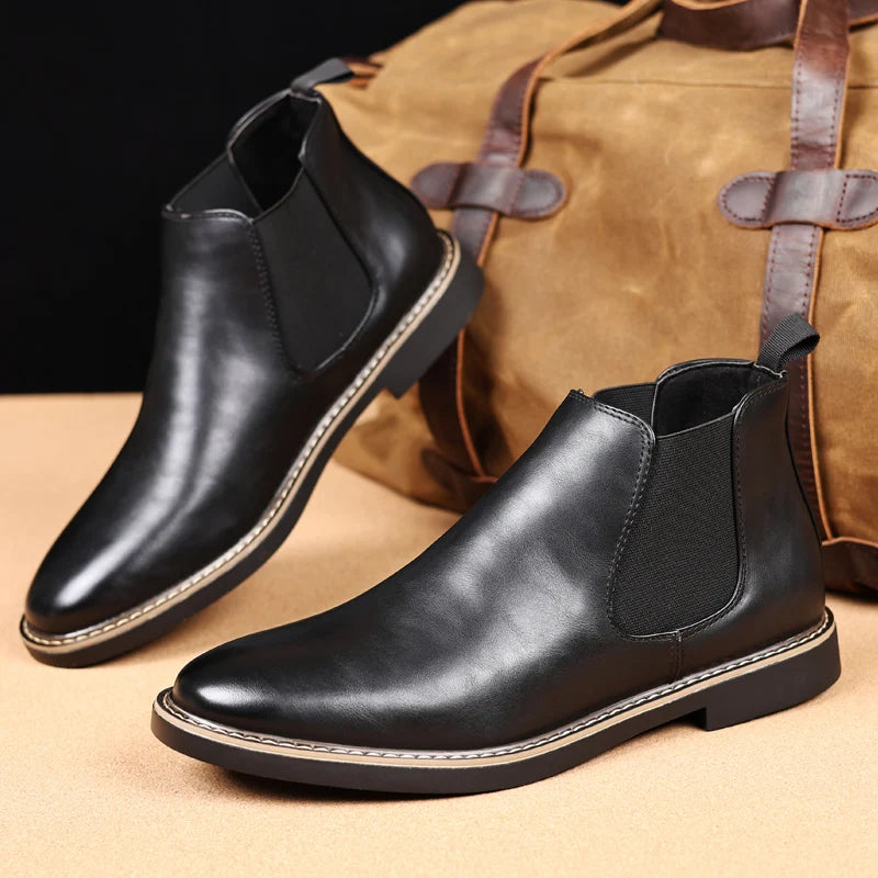 YRZL 39~47 Men Chelsea Boots Brand Retro Comfortable PU Leather Ankle Boots Men 2025 Fashion Black Brown Mens Boots Pi-Mart