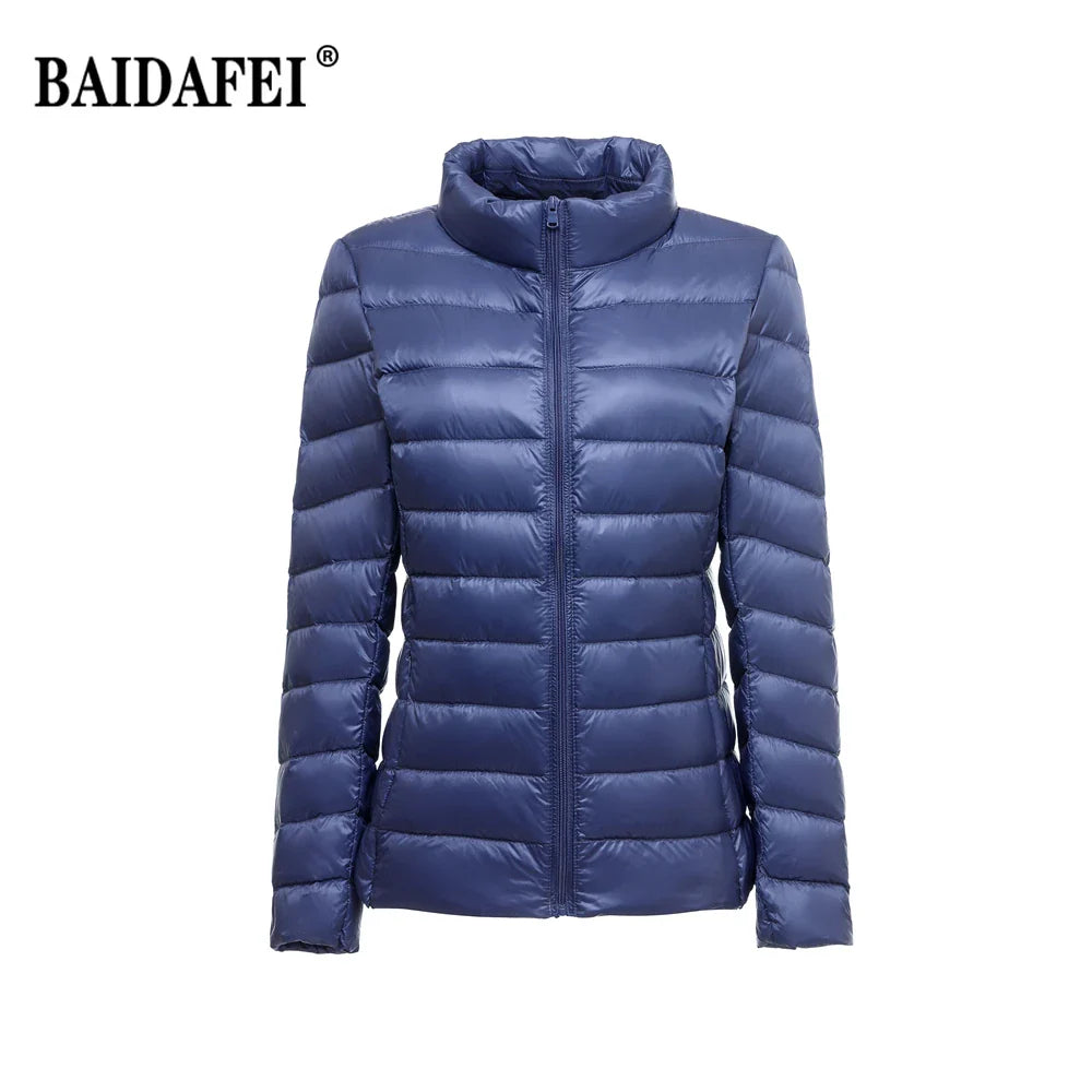 Women Short Puffer Jacket 2025 New Fashion Stand Collar Lightweight Water-Resistant Packable Female Down Parka Casual Coat LadyShow.Store