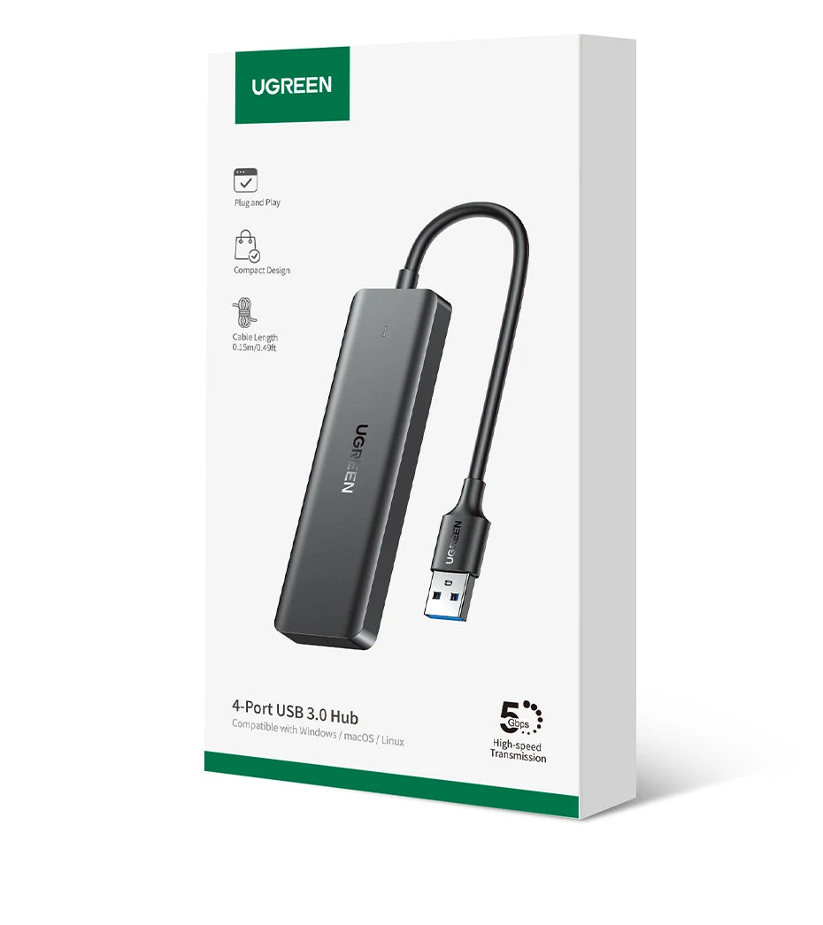 UGREEN USB 3.0 HUB 4 Ports USB-C HUB Slim for Mouse Keyboard Compatible with MacBook Pro Air Laptop Desktop PC Xbox PS5 Splitter Pi-Mart