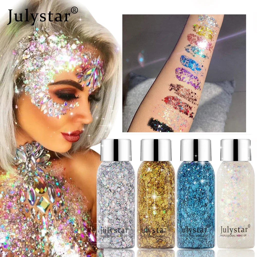 Glitter Eye Shadow Liquid Face Body Sequins Gel Long-Lasting Liquid Face Shimmer Multicolor For Party Music Festival Makeup 30ML Tri Light Beauty
