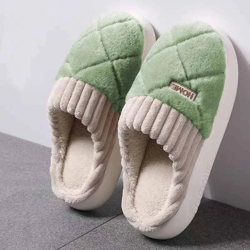 Women's Casual Home Slippers Soft Bottom Plush Slippers Anti-slip Thermal Slippers Indoor Winter Men's Fashion Casual Flats Slip LadyShow.Store