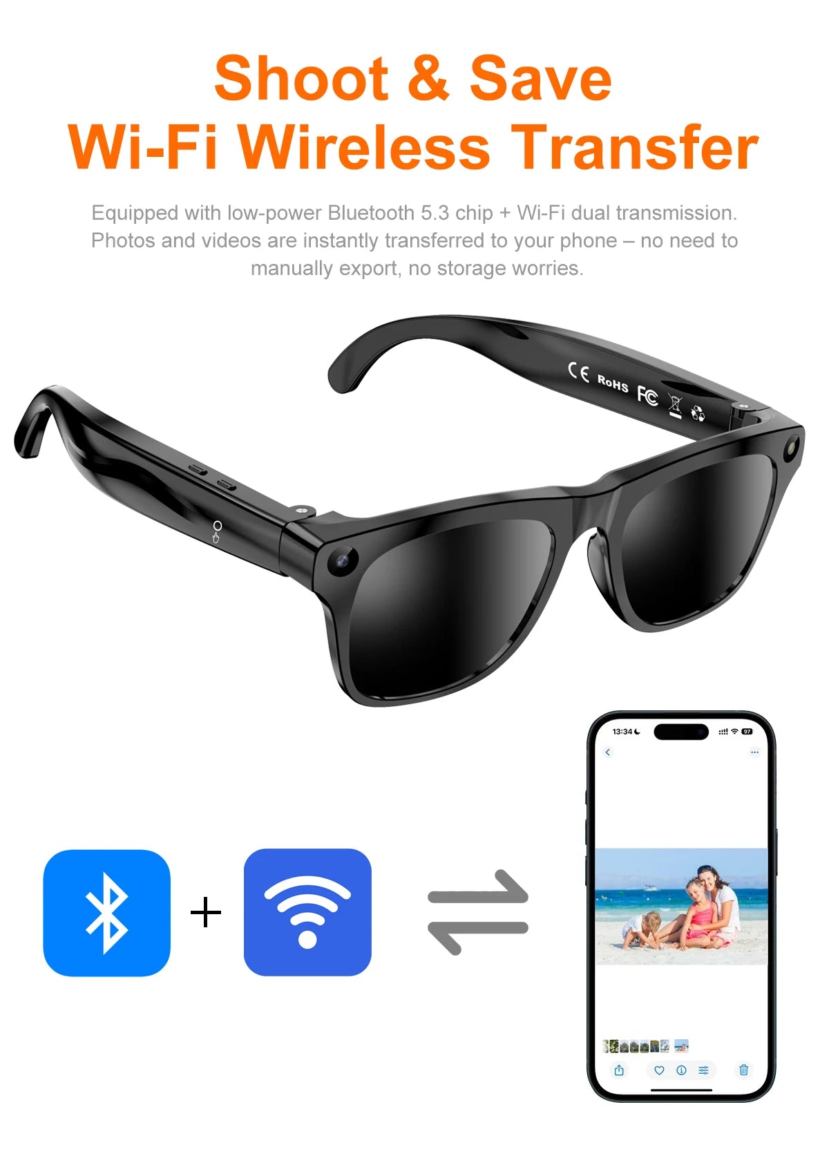 Lenovo Upgrade Smart AI Glasses 800W HD 8K Shooting Camera Photo Video Voice Call Translation Bluetooth AI Motorcycle Glasses Pi-Mart