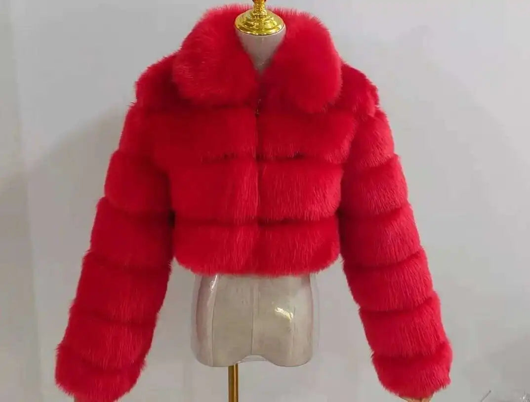 DEAT Fashion Women's Faux Fur Coat Lapel Zipper Long Sleeves Loose Thick Imitation  Fur Short Jacket Winter New 7AB6103 Pi-Mart