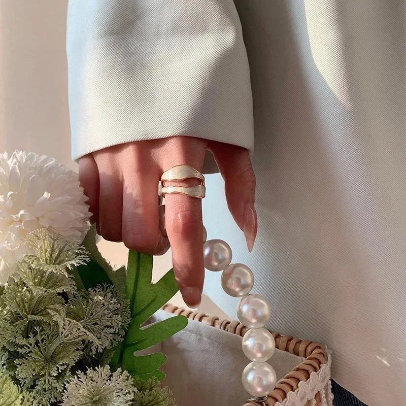 LATS Vintage White Enamel Metal Irregular Shape Geometric Open Adjustable Ring for Women Girl Fashion Jewelry Birthday Gifts Pi-Mart