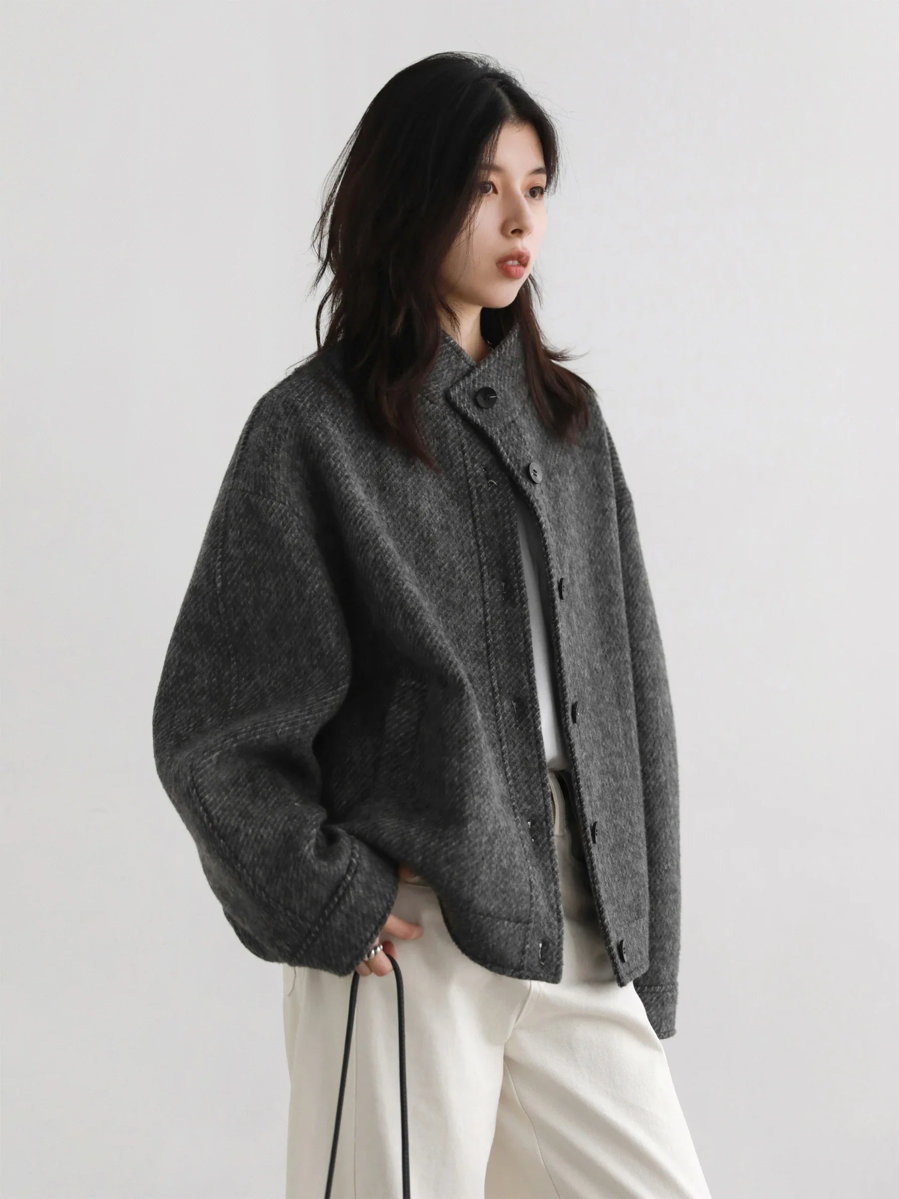 CHIC VEN Women Short Woolen Coat New Stand Up Twill Texture Single Breasted Ladies Jacket Retro Woman Outwear Autumn Winter 2025 LadyShow.Store