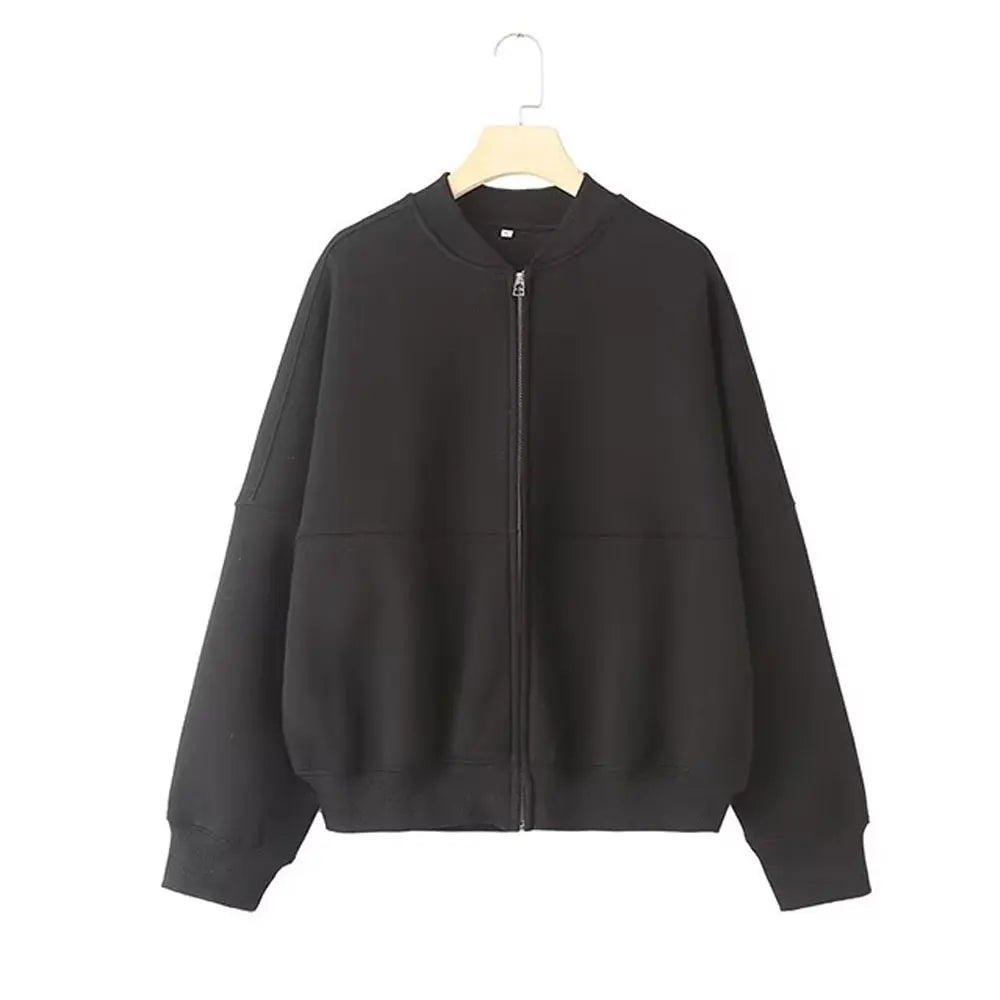 HH Women's Fall 2-Piece Retro Solid Color Zip Bomber Jacket Sweatshirt+High Waist Lace Up Women's Wide Leg Pants Street Wear LadyShow.Store