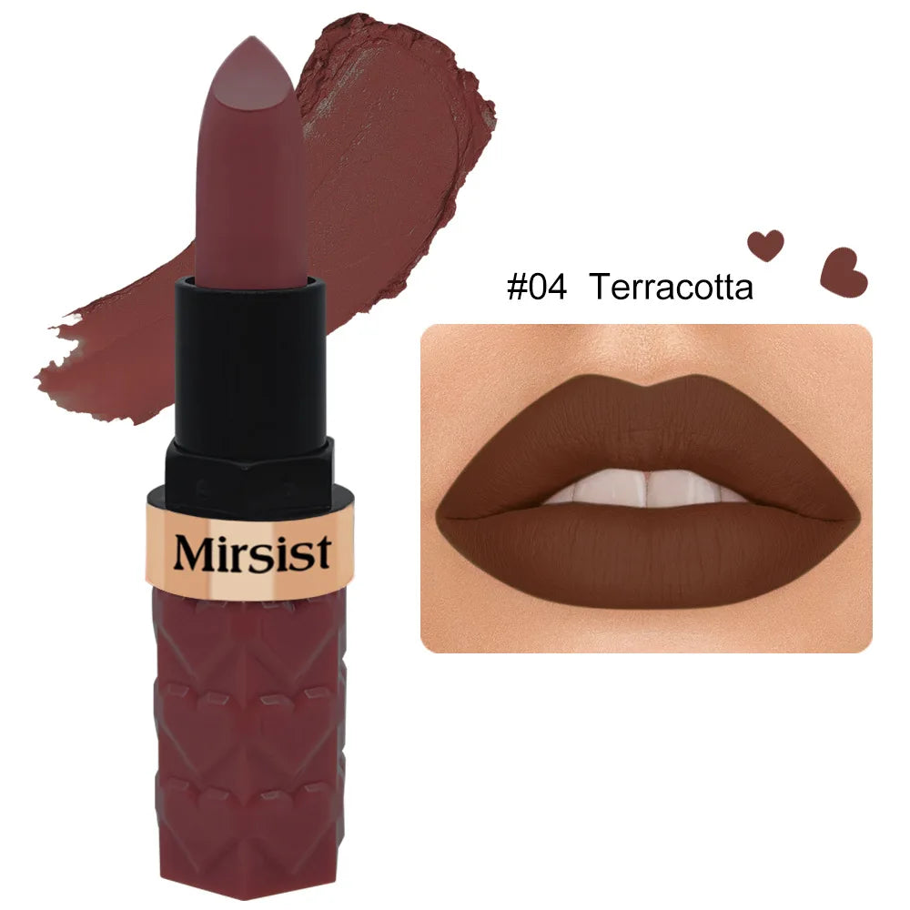 Matte Lipstick Nude Peach Brown Cherry Shades Velvety Smooth Long-Lasting Rich Pigment Waterproof Non-Stick Cup Lip Stick Makeup Pi-Mart