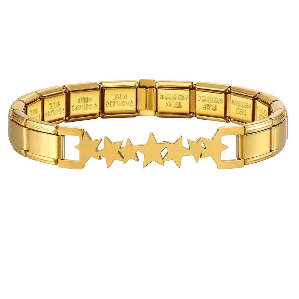 Italian Charm Link for Women Men 9mm Width Silver Gold Color Chain Stainless Steel Bracelet on Hand DIY Making Jewelry Wholesale Pi-Mart