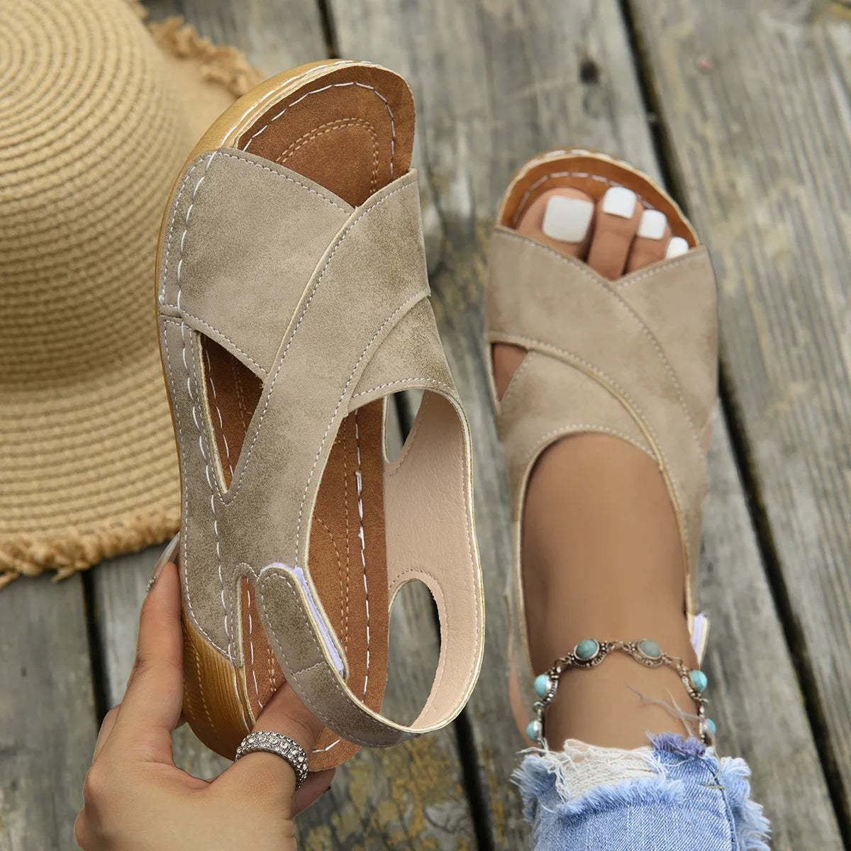2025 Platform Wedge Sandals for Women Summer Leisure Comfortable Non Slip Thick Bottom Beach Shoes Sandalias Mujer Plus Size 43 Pi-Mart