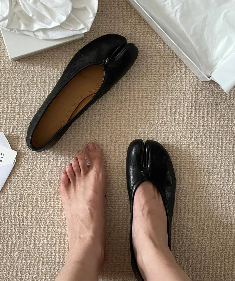 Split Toe Women Ballet Flats Fashion Tabi Shoes Casual Slip-on Loafers Ladies Pleated Leather Espadrilles Zapatillas Mujer Pi-Mart