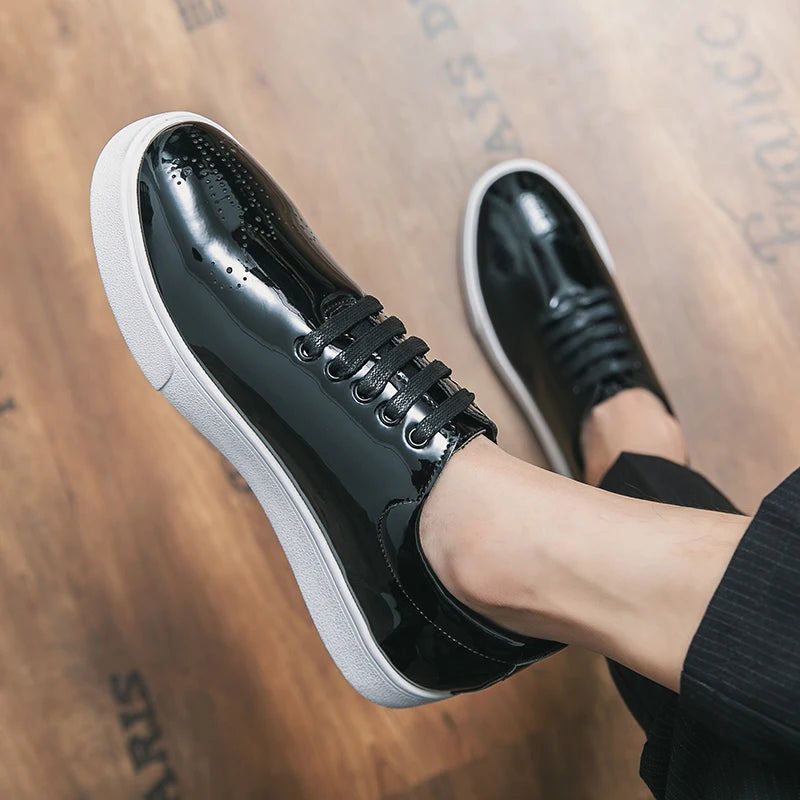Spring Autumn Leather Shoes High Quality Patent Leather Casual Shoes Lace Up Sneakers Green Fashion Sole Designer Leather Shoes Pi-Mart