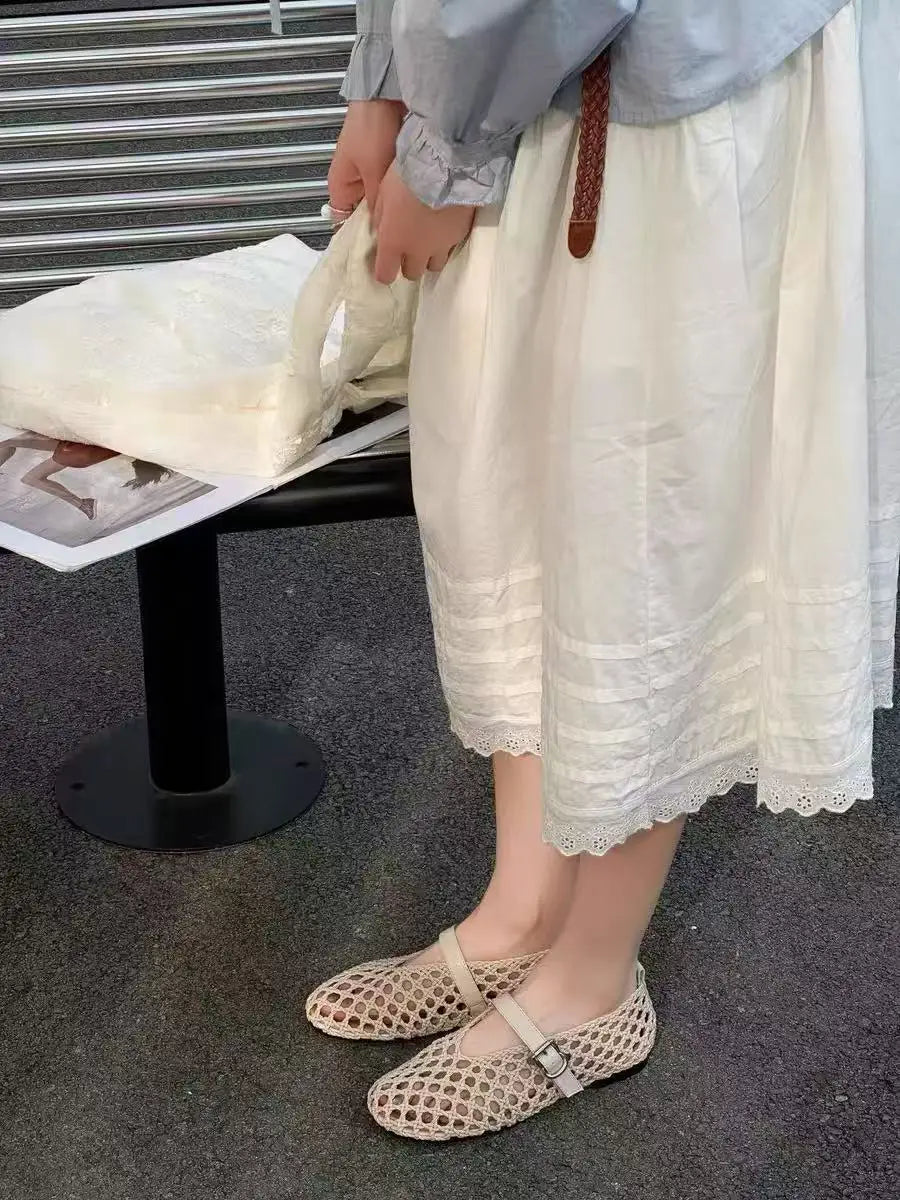 2026 Summer New Fashion Simple One-Buckle Vintage Flats for Women, Soft and Comfortable Ballet Shoes, Shallow Mouth Sandals Pi-Mart
