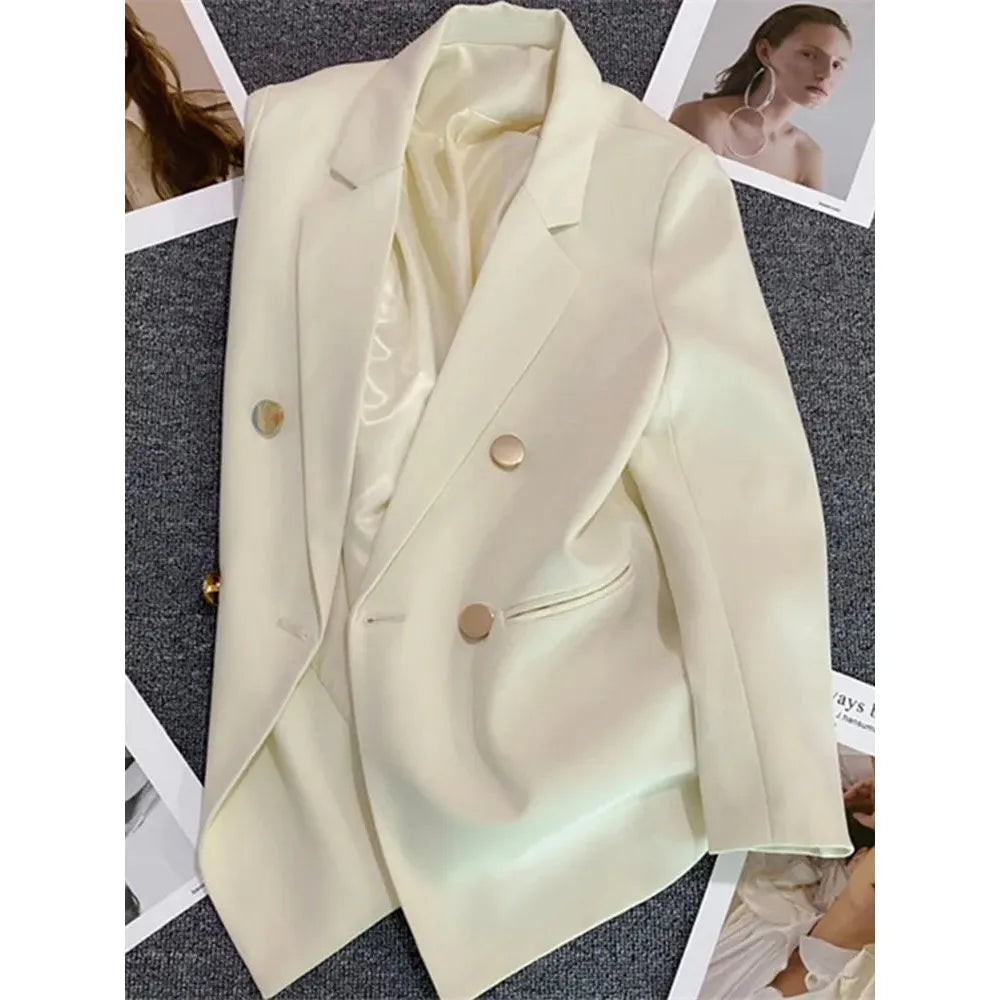 Women Suit Blazer Elegant Coat 2025 Spring Autumn Fashion Korean Blazer Luxury Double Breasted Jacket Solid Ladies Tops Clothes LadyShow.Store