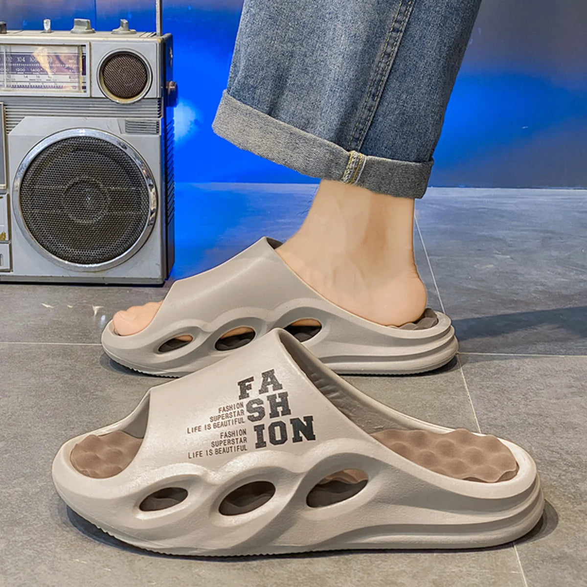 Men Fashion Massage Slippers Indoor/Outdoor Sandals Beach Flip Flop Thick Sole Male Slides Summer Non-Slip Men Shower Slippers Pi-Mart