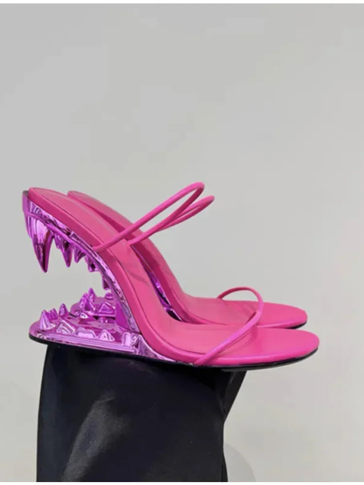 2026 Summer New Metal Tiger Teeth Single Shoes, High Heels, Fashion Show, Women's Wear, Size 44 Women's Sandals LadyShow.Store